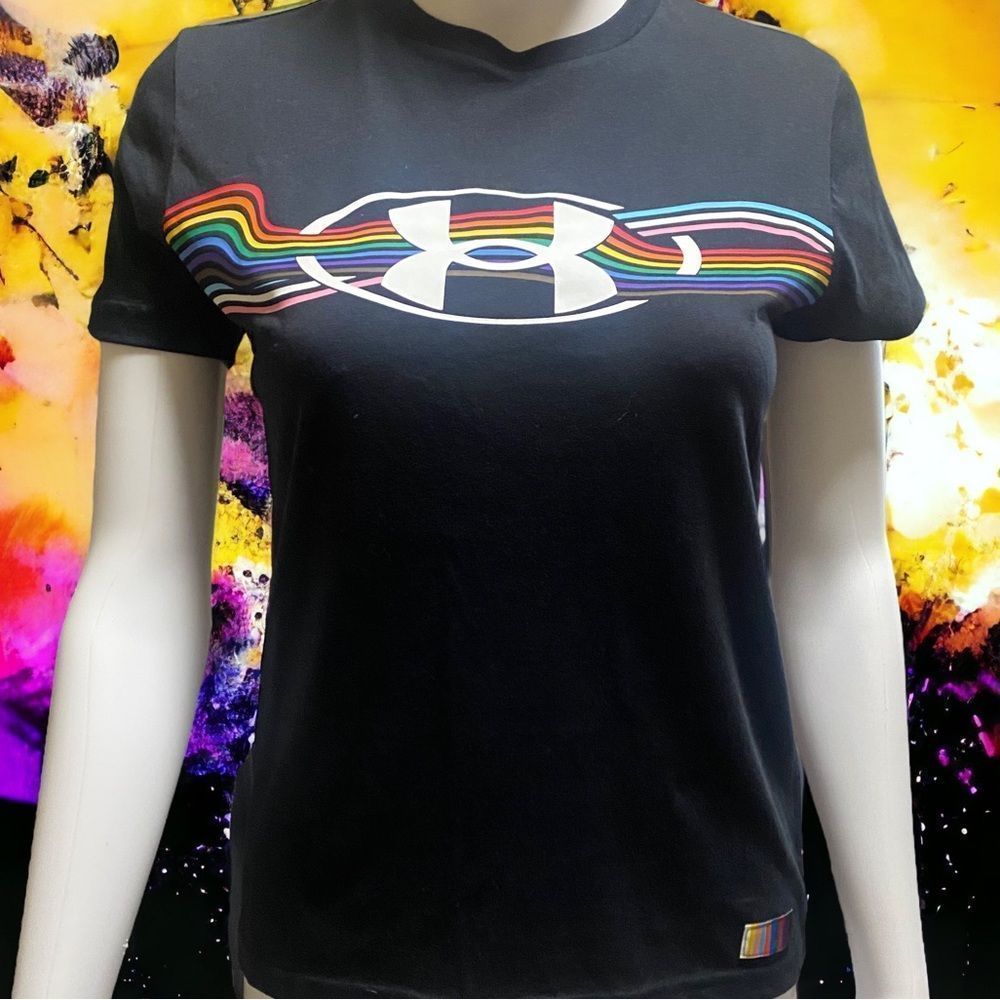 Under Armour Youth United Knockout Tee Black with Rainbow Colors Youth‎ Med NWOT
